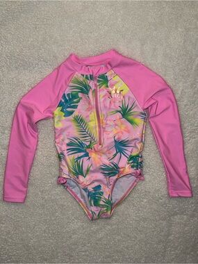 Juicy Couture Kids Tropical Floral Rash Guard Swimsuit 2T Pink One Piece